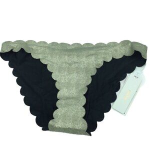 PilyQ Oro Reversible Seamless Wave Full Bikini Bottom Gray/Black Large ORO-270F